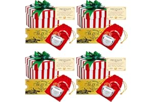 CZWZ 4 Sets Christmas Polar Express 2Inch Believe Bells Santa Sleigh Bell Gifts Bulk Christmas Ornament Train Ticket with Tags Red Velvet Bag Christmas Movie Party Favors for Xmas Party Tree Decorations
