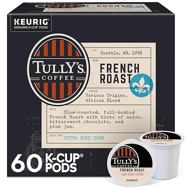 TULLY’S COFFEE FRENCH ROAST, KEURIG SINGLE SERVE K-CUP PODS, DARK ROAST COFFEE, 60 COUNT, (PACK OF 10)