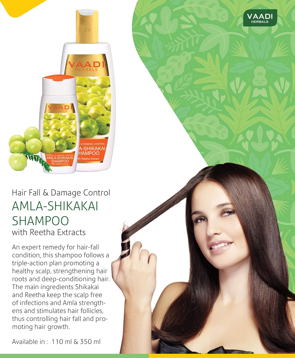 Vaadi Herbals Hair Growth Shampoo Amla Shikakai Hairfall & Damage Control Anti Dandruff Shampoo -350 Ml, Whte, 350 ml (Pack of 1) - Image 4