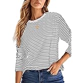 Dokotoo Women's 2026 Spring Summer Casual Long Sleeve Tops Lightweight Crew Neck Knit Basic Striped T Shirts