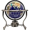 Unique Art 10-Inch Tall Table Top Blue Lapis Ocean Gemstone World Globe with Silver Tripod Stand