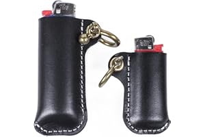 HUMWE Leather Lighter Case Holder for BIC Mini/Standard Size Lighters Sleeve Cover Genuine Leather Case Pouch with Metal Horseshoe Shackles for Keychain Pendant
