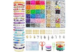ZGWNQCD 7200 Pcs Clay Beads for Bracelets Making Kit for Kids,DIY Friendship Bracelet Making kit Flat Polymer Heishi with Charms Elastic Strings,Jewelry Making Kit Bracelets and Necklace