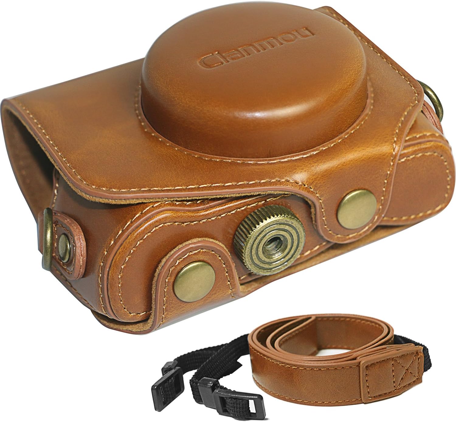 Clanmou Camera Leather Case Protective Bag Cover for Canon PowerShot G7X Digital Camera with Shoulder Strap Camera Waterproof Cloth Bag Brown