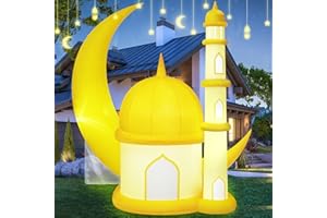 ZUKAKII 6FT Ramadan Inflatable Ramadan Decorations Outdoor Muslim Holiday Decor Ramadan Mubarak Eid Moon Mosque Decor with Built-in LED Lights Islamic Blow Up for Home Yard Garden Party Lawn