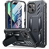 SOiOS for iPhone 13/14/15 Phone Case: for iPhone 16e Protective Cover with Built-in Kickstand | Heavy Duty Military Grade Hard Protection Shock Proof | Durable Dual-Layer Design Black
