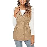 BBX Lephsnt Womens Utility Vest Drawstring Waist Military Sleeveless Jacket