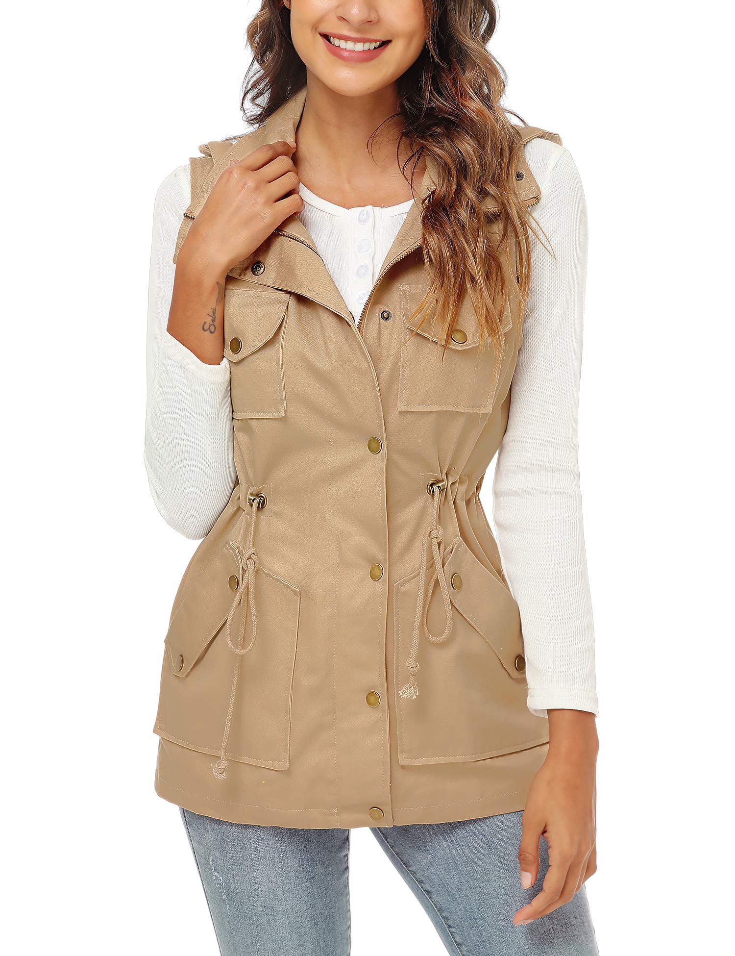 BBX Lephsnt Womens Utility Vest Drawstring Waist