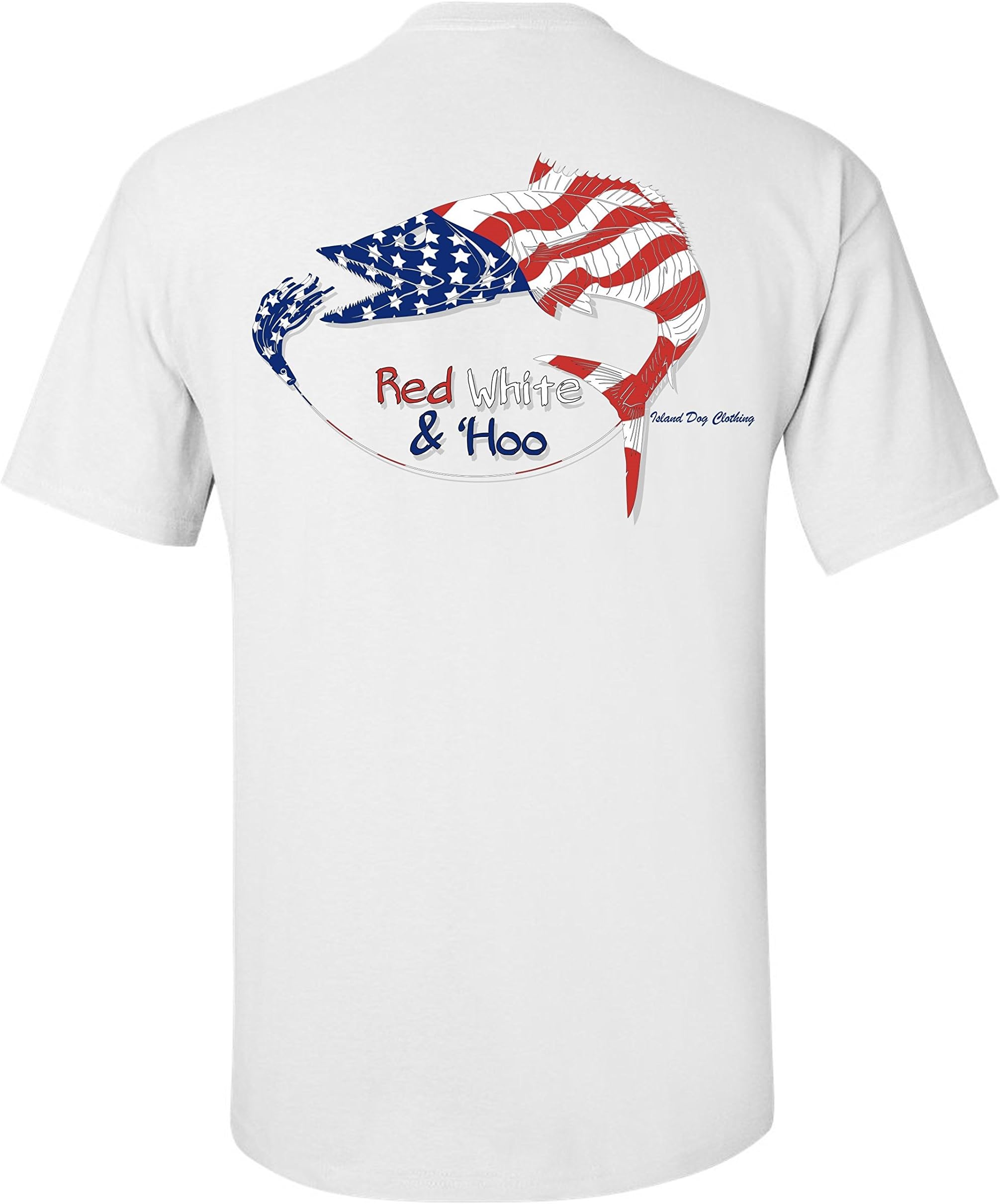 Island Dog Clothing Men Red White & Hoo Patriotic Wahoo Big Sizes Fishing Shirt
