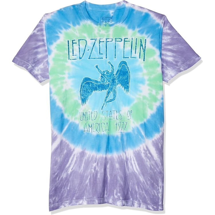 Led Zeppelin Tour '75 Blue Wash Official T-Shirt - Unisex Rock Tee, White, Small