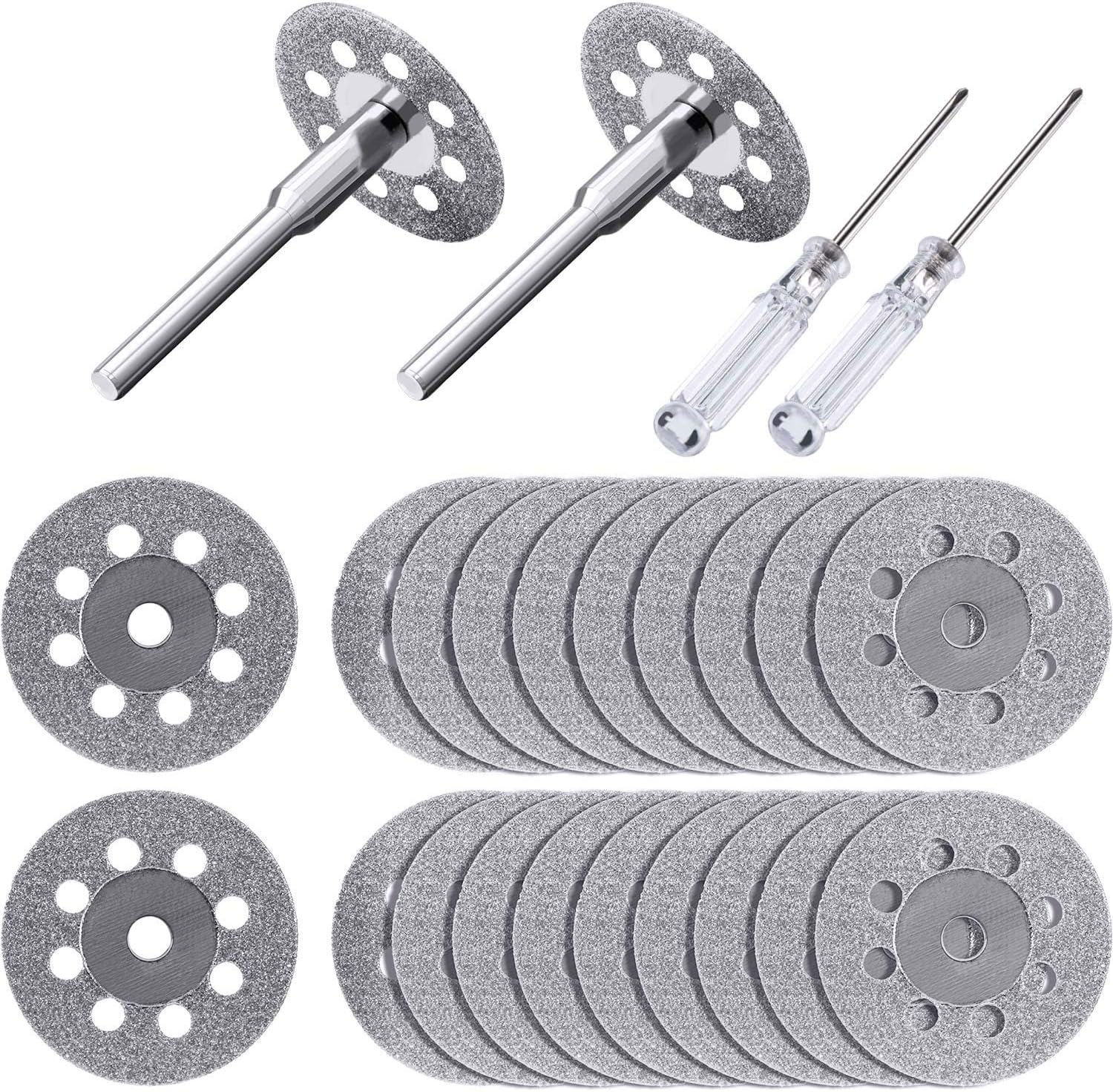20 Pieces 22 mm Diamond Cutting Wheel with 4 Pieces 3 mm Mandrel and 2