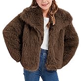 Rousytn Girls Faux Fur Coat Fluffy Furry Fleece Jacket Kids Warm Winter Shaggy Outwear with Pockets 5-14 Years