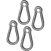 US Stainless 4 Pieces Stainless Steel 316 Spring Hook with Eyelet Carabiner 3/16" (5mm) Marine Grade