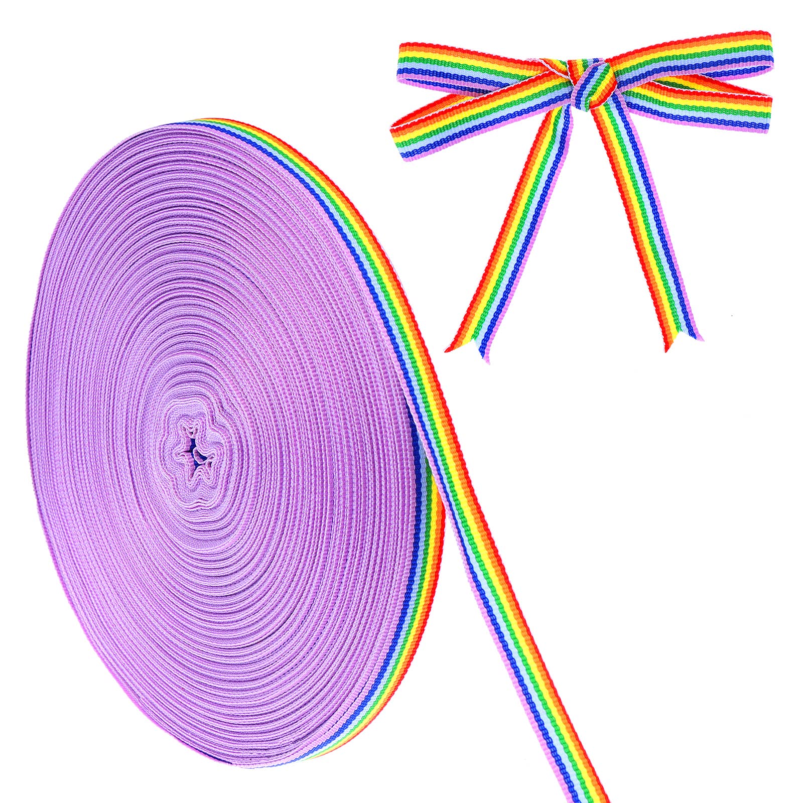 55 Yards / 50 Meters Rainbow Grosgrain Ribbons, Double Sided Rainbow Stripes Ribbons Polyester Pride Ribbon for Wrapping Gift Wedding Party Decoration DIY Handmade Crafts (1cm in Width)