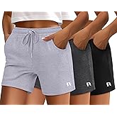 Neer 3 Pack Women's Sweat Shorts, Drawstring Running Short with Pockets, Summer Athletic Casual Walking Gym Lounge Short