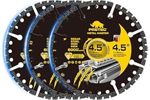 PRETEC Diamond Cutting Wheel 4 1/2 x 7/8 Inch, Angle Grinder Cutting Disc, Carbide Cut Off Wheels, 4 1/2 Cut Off Wheel for Metal with 6000+ Cuts on Rebar, Steel, Iron and INOX - 3Pack