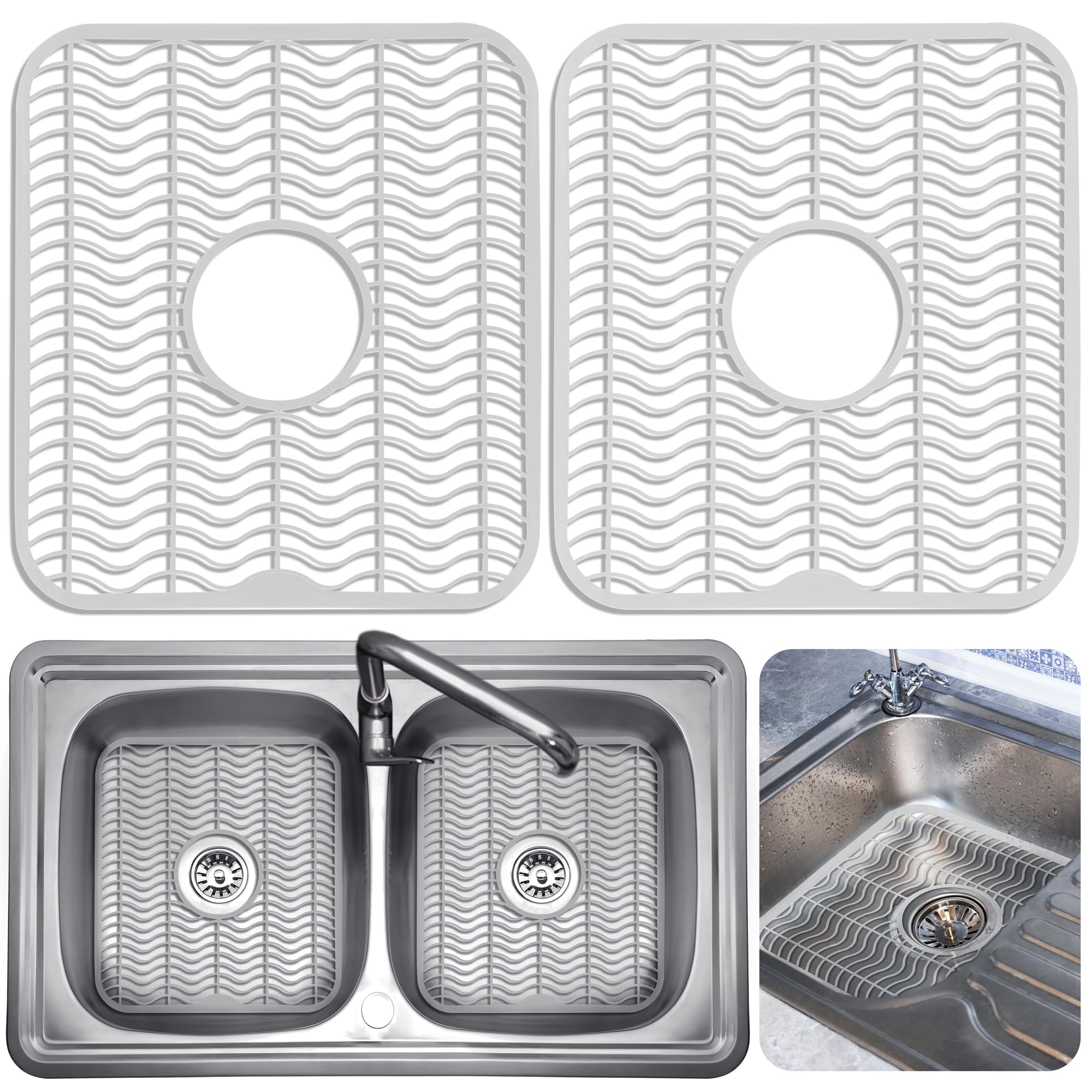 Photo 1 of DecorRack 2 Sink Protectors for Kitchen Sink, Plastic 12" x 11" Dish Rack, Protect Sink from Stains, Damage, Scratches, Dishwasher Safe Grid Mat for Kitchen (2 Pack, White)