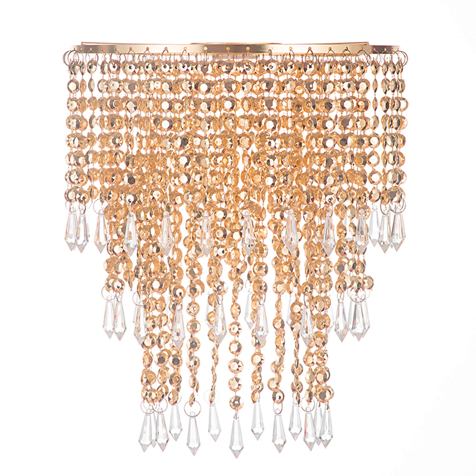 Waneway Chandelier Light Shade for Ceiling Pendant Light, Easy Fit Crystal Lamp Shade Lampshade for Bedroom, Living Room, Hallway, Wedding or Party Decoration, Diameter 22 cm, 3 Tiers, Copper