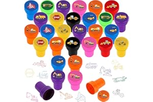 Hxezoc 24 Pieces Construction Truck Print Stamp, Mini Colorful Self Inking Stamps Party Favors Assorted Stamp Set for Classroom Party Educational Learning Activities Supplies