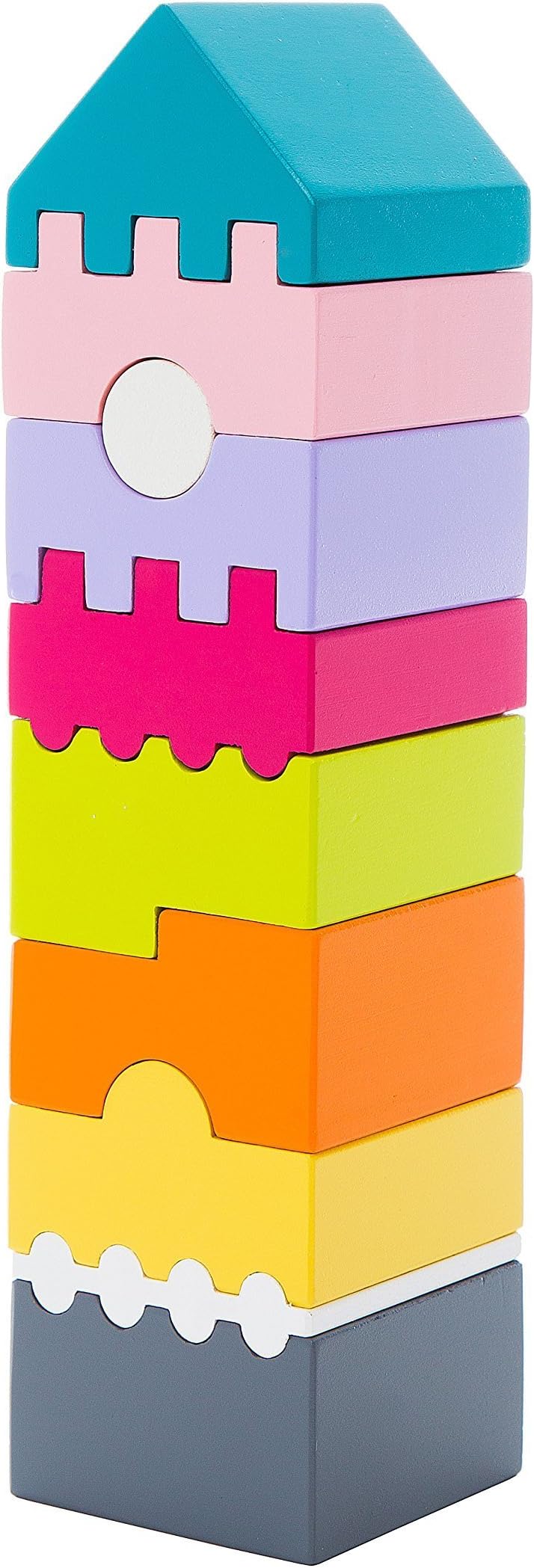 Wise Elk Wooden Toy Wood Puzzle Tower, Organic, 8 Colorful Blocks, Made from Premium Wood Grown in Mountains, Best Toys for Toddlers, Educational Gift