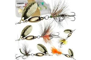 VMSIXVM Trout Lures Rooster Bait Tail Fishing Spinnerbaits, Brass Hard Metal Spinner Baits Trout Fishing Lures for Bass Salmon Pike Freshwater Saltwater Lake River