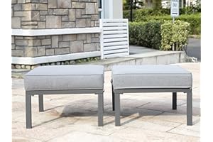 Green4ever 2 Pieces Patio Furniture Outdoor Ottomans, All-Weather Aluminum Outdoor Footstool Footrest Small Seat with Cushions for Garden Yard Deck Poolside, Grey