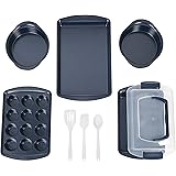Wilton Non-Stick Diamond-Infused Navy Blue Baking Set with Utensils, 9-Piece