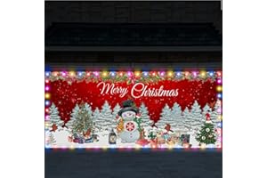 Ganeen 6.4x16 ft LED 2025 Christmas Garage Door Banner String Light Large Rustic Xmas Garage Door Decorations Xmas Banner Cover Backdrop Holiday Cover Decoration(Snowman)