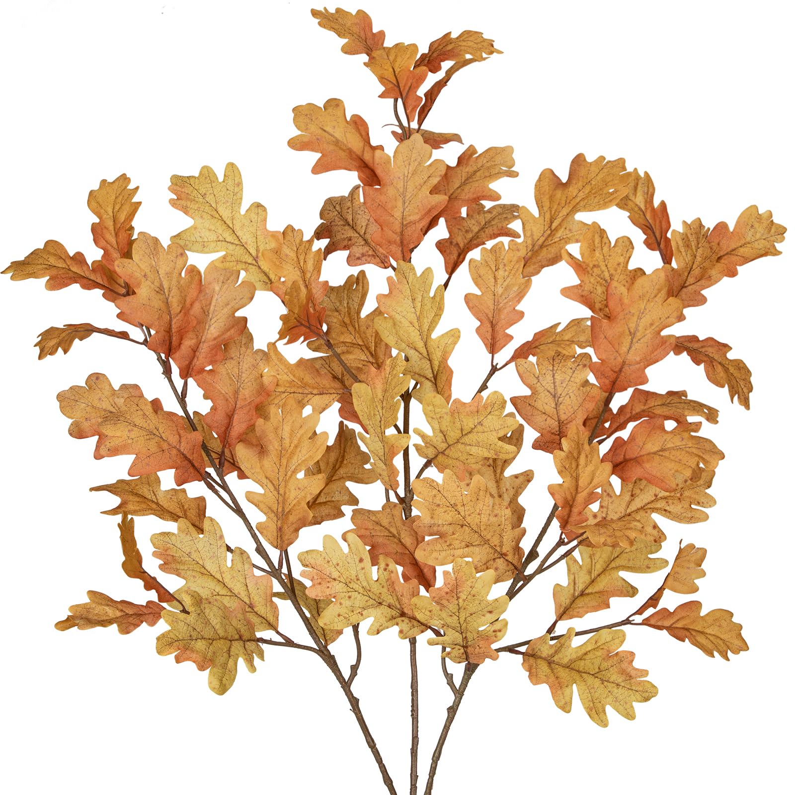 Photo 1 of 30" Fake Fall Stems Plants Indoor, 3 Pcs Artificial Fall Branch Decorations for Home, Faux Long Autumn Leaf Stems for Vase Filler, Autumn Decor Oak Leaves Sprays Table Centerpiece Wedding(Yellow)