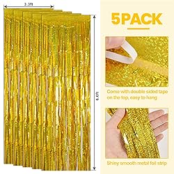 pabues 5 Pack 3.3ft x 6.6ft Laser Gold Tinsel