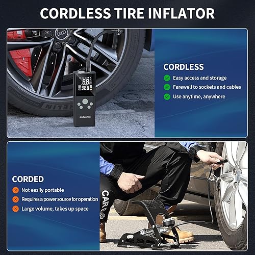 Tire Inflator Portable Air Compressor 150psi Portable Air Pump For Car Tires 2x Faster Inflation Cordless Tire Pump With Digital Pressure Gauge Led Light For Car Bike Motorcycle Ball G 601099586891885 - View #5