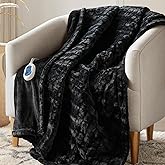 Beautyrest Heated Blanket, Eletric Throw Blanket, Soft, Warm, Reversible Faux Fur - Mink Oversized Heating Blanket Throw, 3 Heat Settings, 2 hr Auto Shut Off, Machine Washable, 50x70 Black Texture