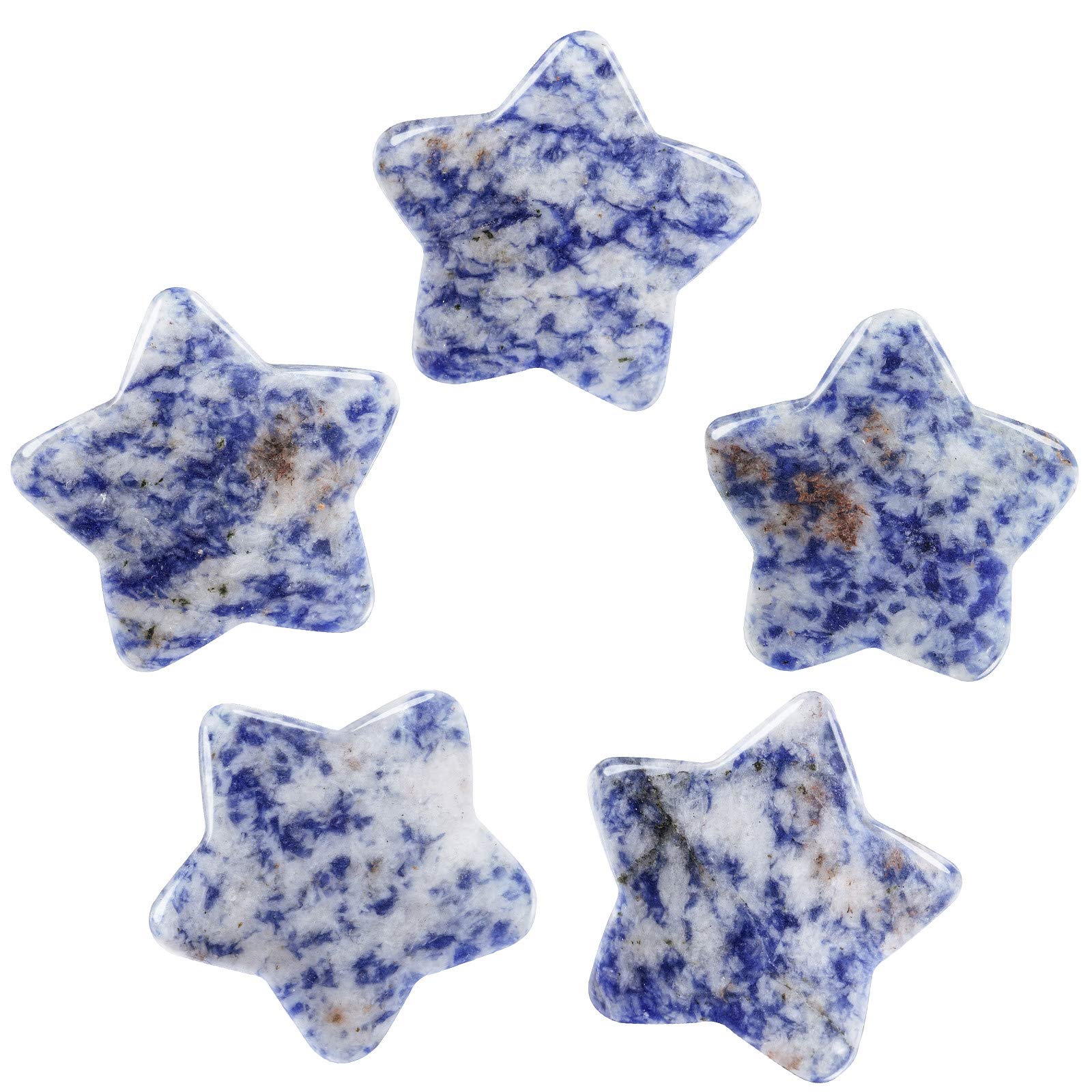 Nupuyai 5pcs Sodalite Carved Crystal Star Statue Pocket Worry Stone Set, Energy Healing Stone Figurine for Home Office Decor