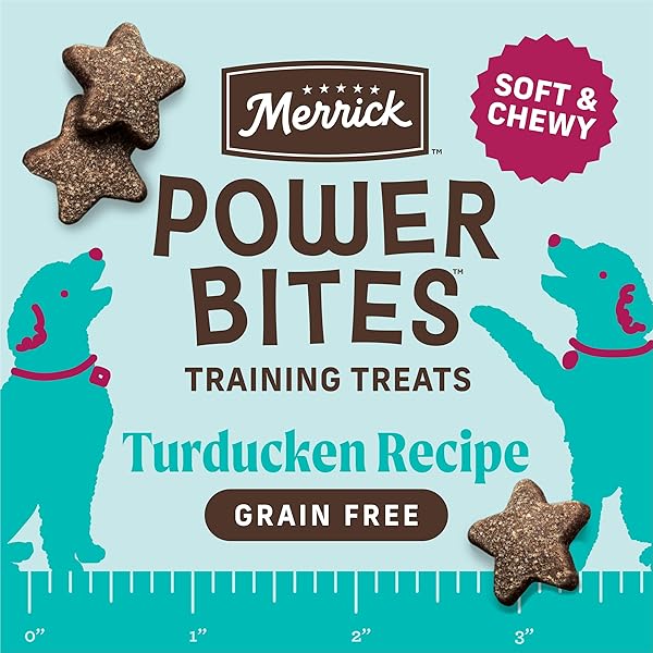 MERRICK POWER BITES NATURAL SOFT AND CHEWY REAL MEAT DOG TREATS, GRAIN FREE SNACK, REAL TURDUCKEN RECIPE – 6 OZ. BAG