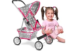 KINDERPLAY Baby Doll Stroller | Pram for Girls | Umbrella Stroller for Kids - Lightweight Play Carriage for Ages 2+ Years | Baby Doll Accessories with Storage | 22.05-Inch Handle Height, Model KP0280S