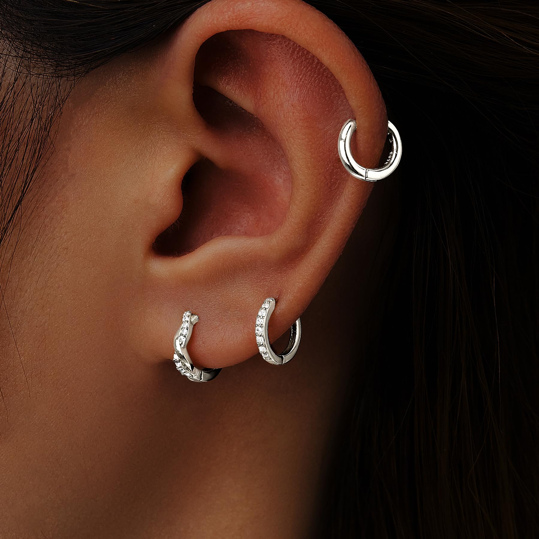 Inerney Gold Huggie Hoop Earrings Set for Women, Dainty Small Sterling Silver Earring Stacks Hypoallergenic Jewelry for Multiple Piercings, Trendy Twisted Cute Cartilage Hoops Birthstone Gift 3 Pairs