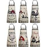 Bencailor 6 Pcs Seasonal Kitchen Aprons with Pocket Women Holiday Aprons(Beige,Black and Red Farm Rooster)