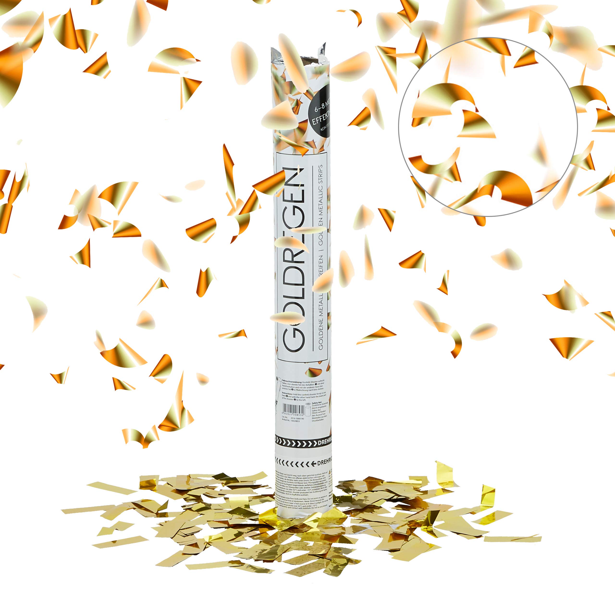 Relaxdays Party Popper 40 cm, 6-8 m Shooting Distance, Confetti Spreader, Wedding Gift, Gold