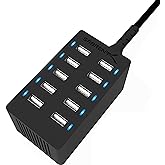 SABRENT 60 Watt (12 Amp) 10 Port [UL Certified] Family Sized Desktop USB Rapid Charger. Smart USB Ports with Auto Detect Tech
