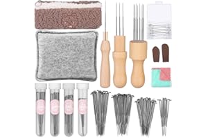 Aiguilles de feutrage - Fournitures de feutrage à l'aiguille avec 4 tailles - 98 aiguilles - Poignée en bois - Tampon de feut