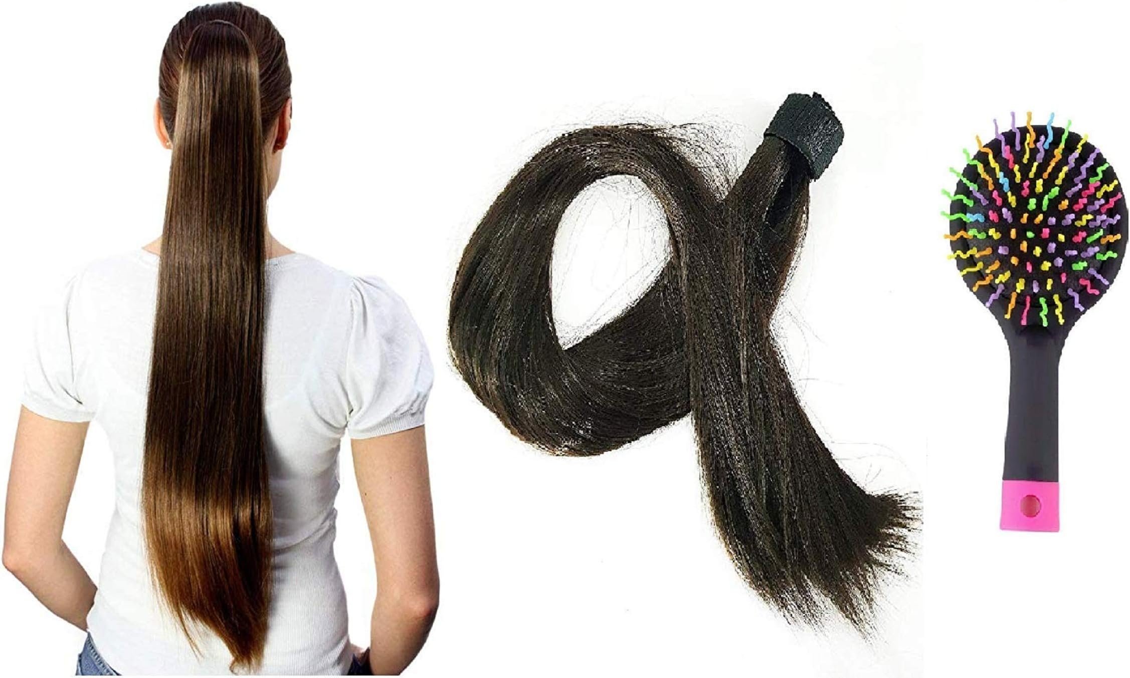 Baal Synthetic Hair Ponytail Extension For Women And Girls For Daily Wear And Party Wear And Wear On Any Occasions With Free Hair Brush 30 Gram Pack Of 1 (Dark Brown (M5))