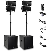 RECK 6000W P.M.P.O Stereo 15-inch Powered PA Speaker System DJ Combo Set, 4 Line Array Speakers and Two 15 inch Subwoofers with Bluetooth/USB/SD Card/Remote Control for Party DJ Wedding Meeting