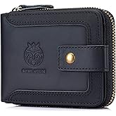 SCHLATUM Genuine Leather Zipper Wallet for Men RFID Blocking Large Capacity Classic Wallet with Coin Pocket ID Window, Black