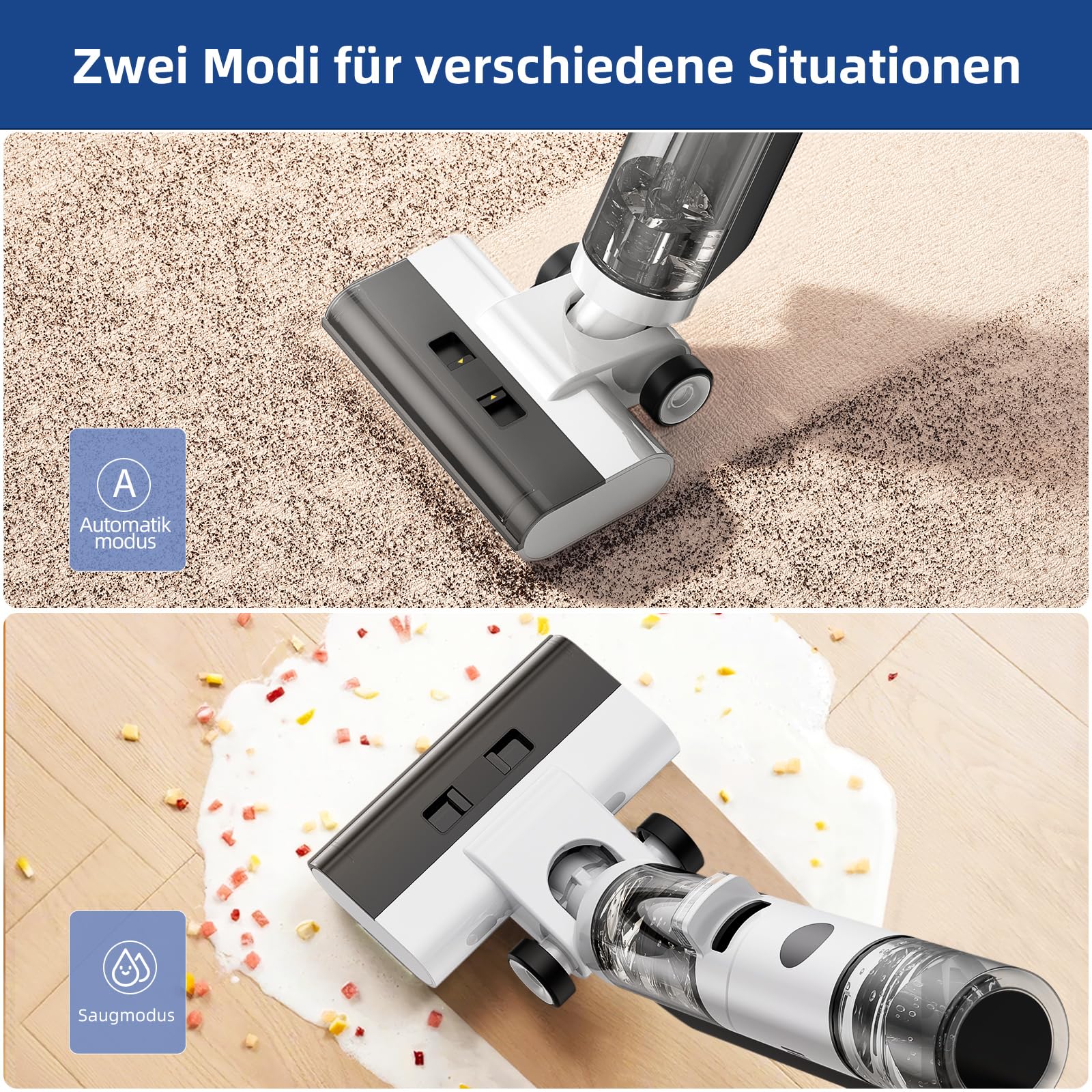 JONR ED12 Nass Trockensauger Akku, Selbstreinigung, Saug Wisch Staubsauger, Saugwischer Kabellos, Kantenreinigungsbürste 6mm, 850mL Wassertank, Anti-Verwirrungs-Haar für Harte Boden, Tierhaare 4