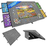 1000 Piece Puzzle Table with Drawers - Tilting Jigsaw Board, Grey, Small | Portable Lightweight Felt Surface, Soft Protective Cover, 2-in-1 Tilting Stand, Sliding Drawers