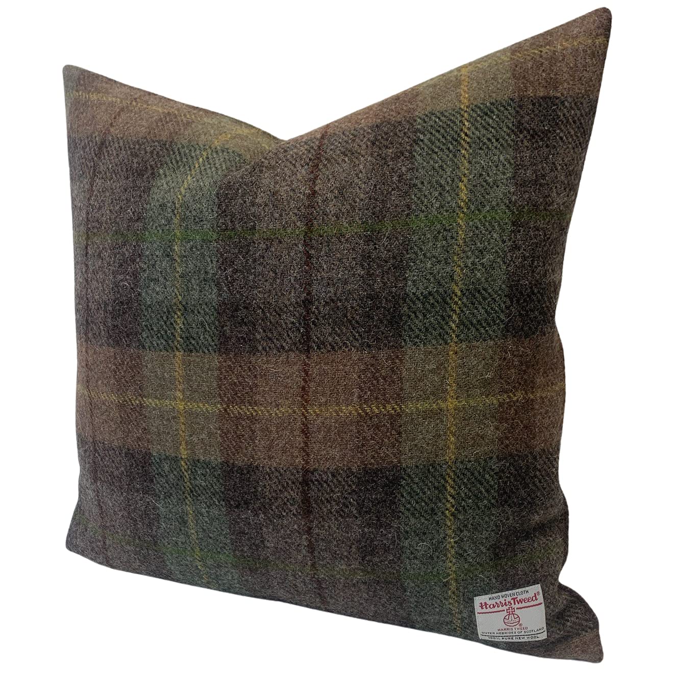 Harris Tweed Green & Brown Tartan Large 45cm / 18" Cushion with Duck
