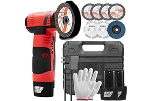 HOUSIWILL Cordless Angle Grinder Tool, 19500RPM Mini Angle Grinder, 12V Cordless Electric Power Angle Grinder Tool with 2PCS 2000mAh Battery,Grinder Handheld Cutter for Metal Wood Grinding and Cutting(Red)