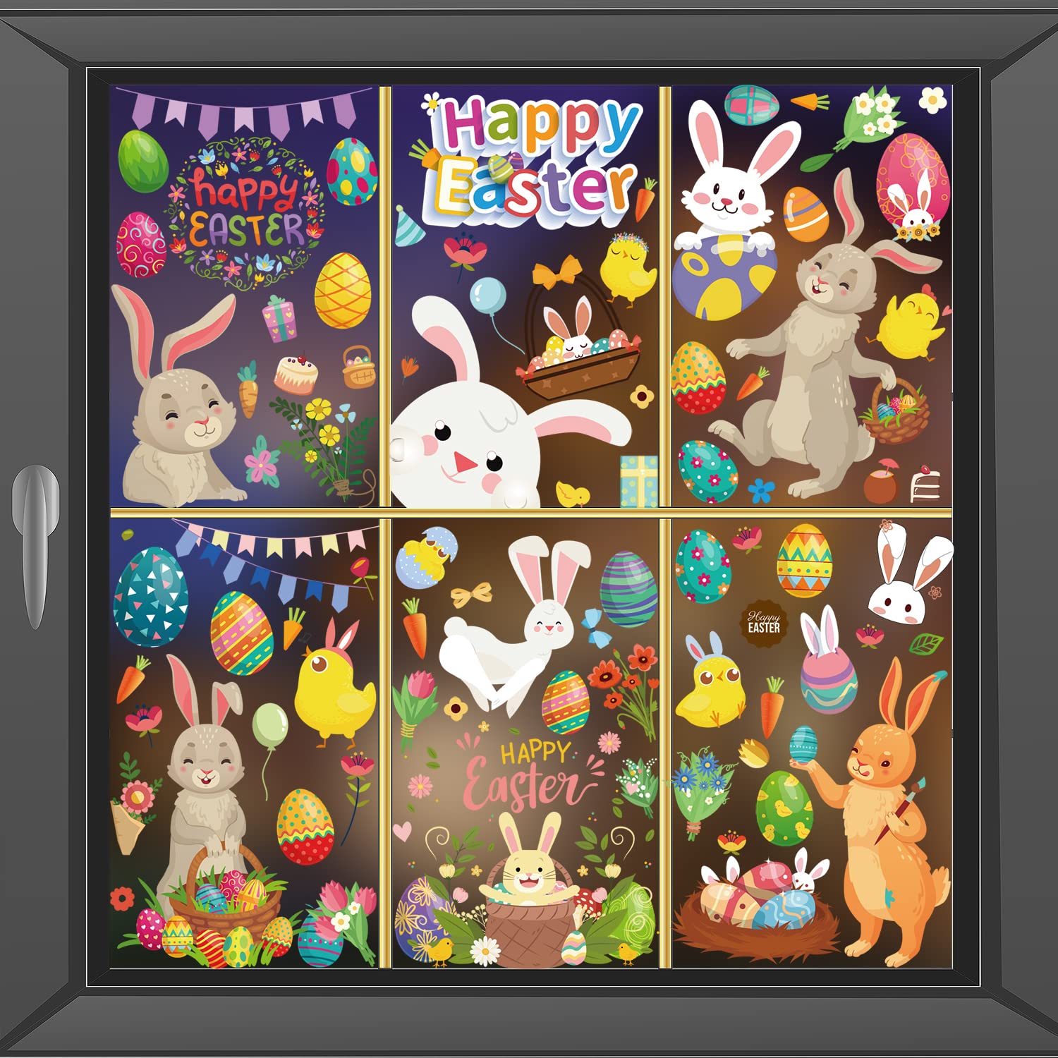 Taspire 153pcs Easter Window Stickers Reusable, Double Sided Easter Window Decorations, Easter Window Clings for Easter Window Display Decoration