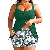 Aqua Eve Women Plus Size Tankini Swimsuit Two Piece Flowy Swimdress Bathing Suits with Shorts