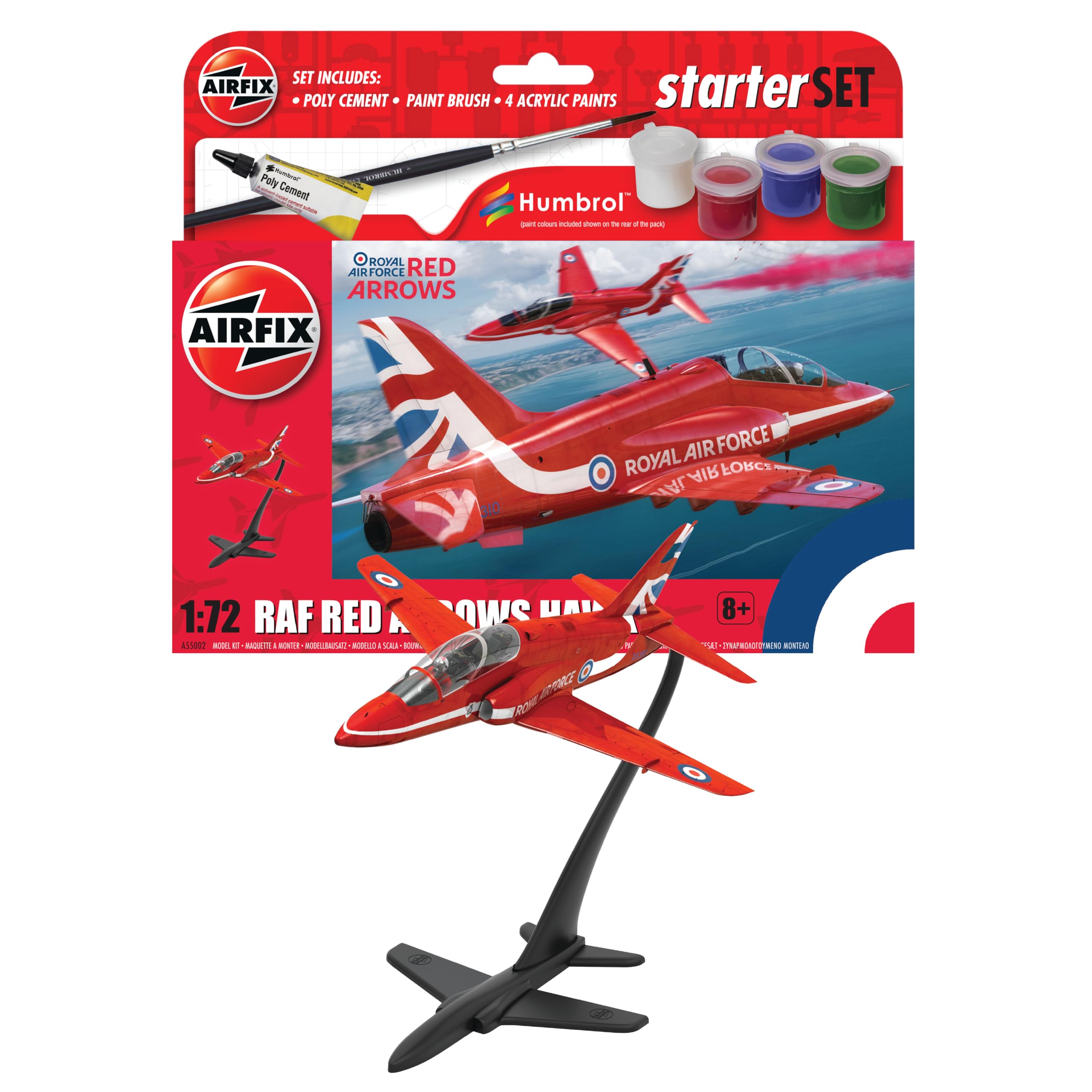 Airfix Starter Set - A55002 Red Arrows Hawk Model Building Kit - Plastic Model Plane Kits for Adults & Children 8+, Set Includes Decals, Acrylic Paints, Brushes & Poly Cement - 1:72 Scale Model — image 1